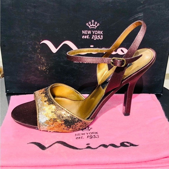 Nina brown satin heels with ombré sequins Sz 8 eu 38 - Picture 5 of 16